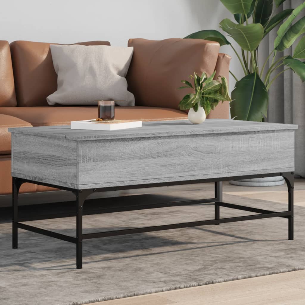 vidaXL Mesa de centro 100x50x45cm derivados madeira/metal cinza sonoma