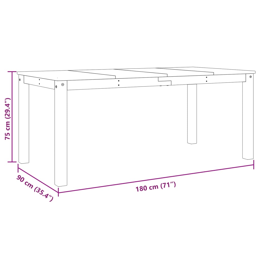 vidaXL Mesa de jantar Panama 180x90x75 cm pinho maciço cinzento