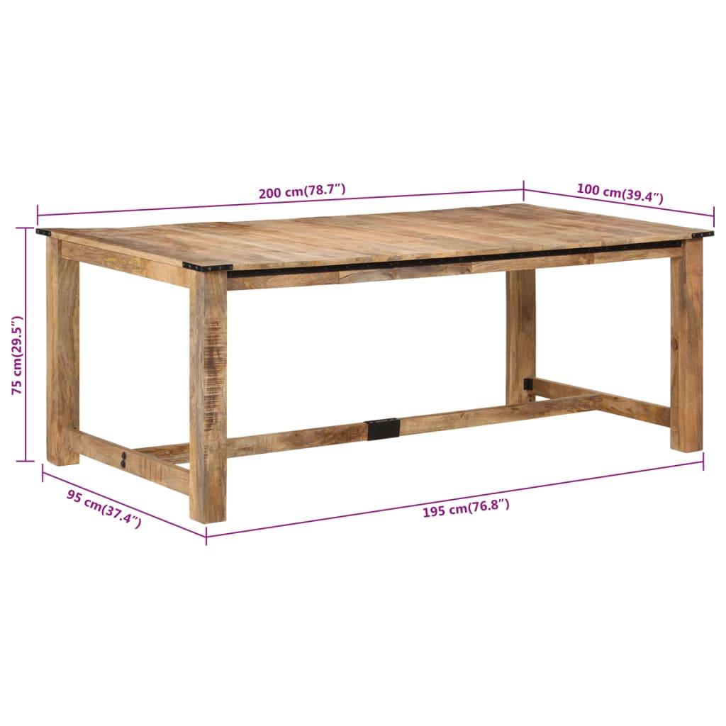 vidaXL Mesa de jantar 200x100x75 cm madeira de mangueira maciça