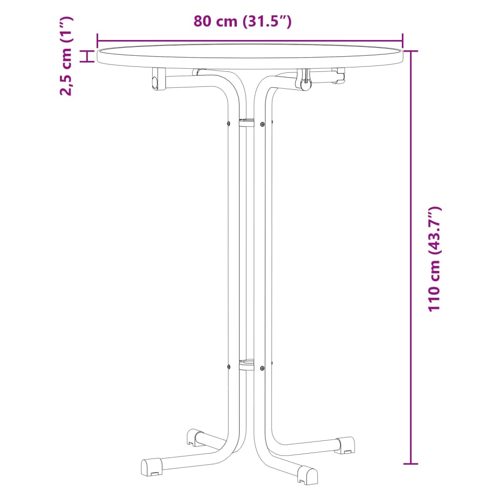 vidaXL Mesa de jantar Ø80x110 cm derivados de madeira e aço branco