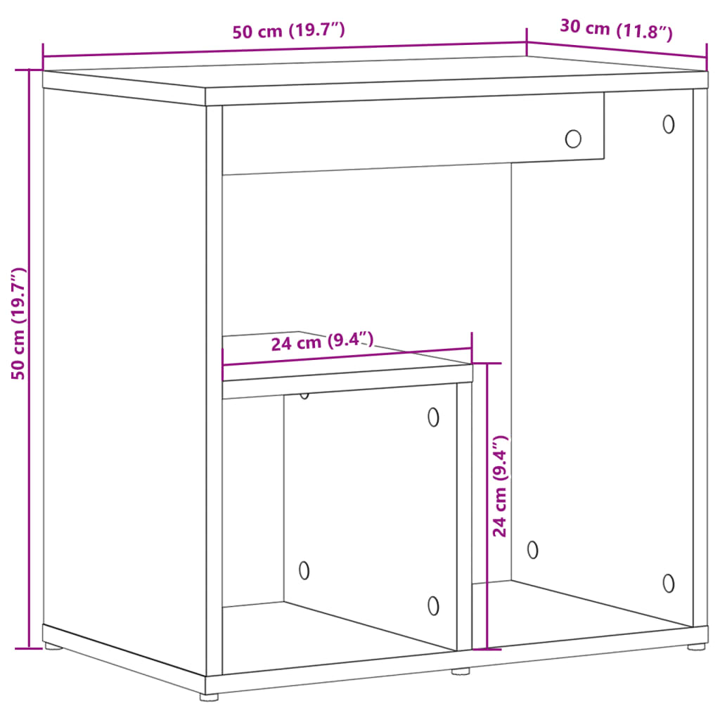 vidaXL Mesa de apoio 50x30x50 cm derivados de madeira cinzento sonoma