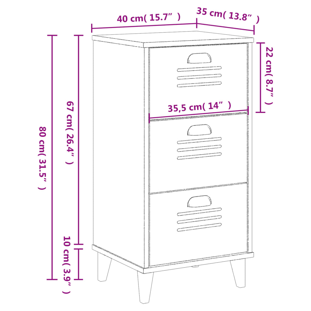 vidaXL Mesa de cabeceira VIKEN derivados de madeira cinzento antracite