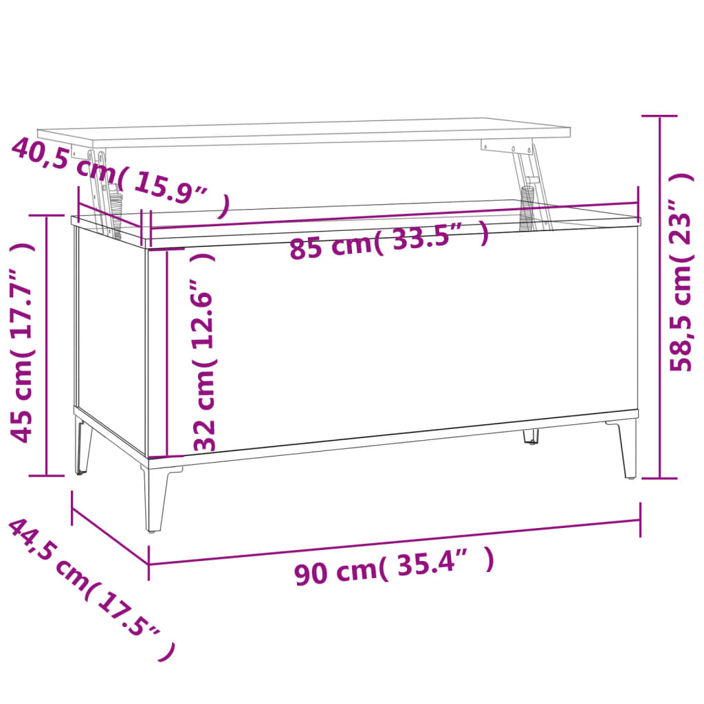 vidaXL Mesa de centro 90x44,5x45 cm derivados madeira carvalho sonoma