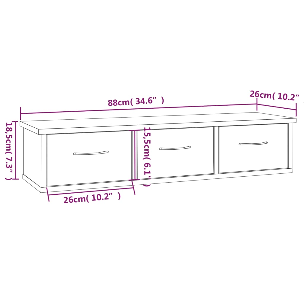 vidaXL Armário parede 88x26x18,5 cm derivados madeira cinzento sonoma