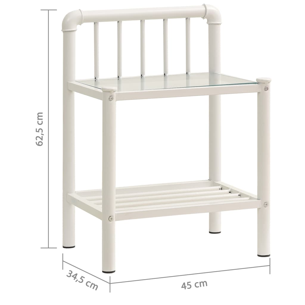 vidaXL Mesa cabeceira 45x34,5x62,5cm metal branco e vidro transparente