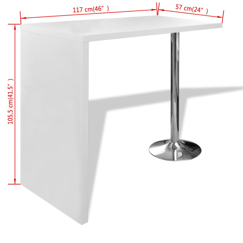 vidaXL Mesa de bar em MDF com 1 perna de aço, branco brilhante