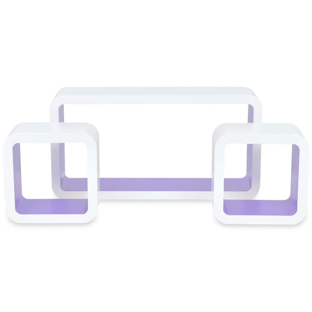 Conjunto 3 prateleiras/cubos de parede MDF branco-violeta