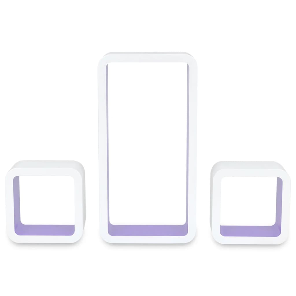 Conjunto 3 prateleiras/cubos de parede MDF branco-violeta