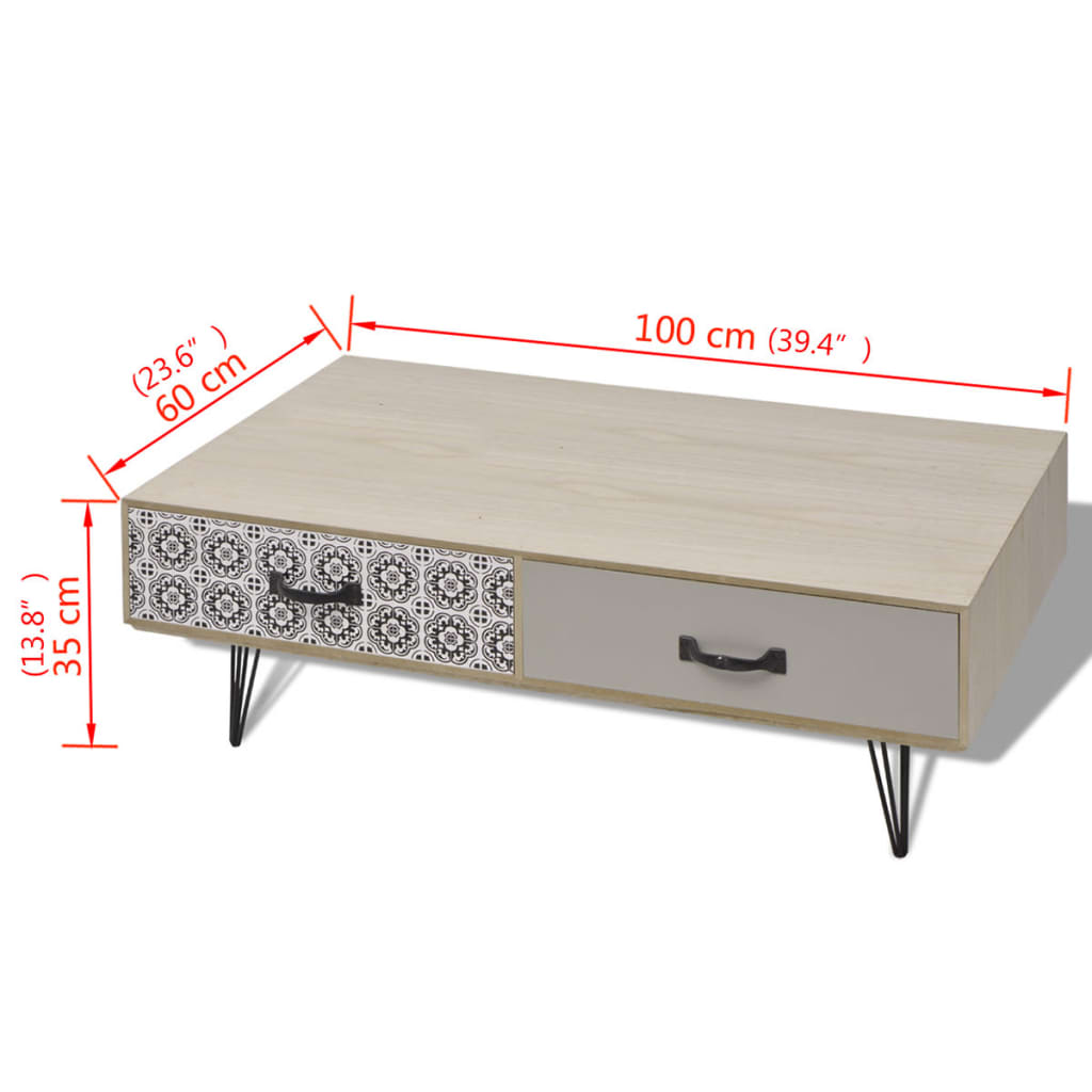 vidaXL Mesa de centro 100x60x35 cm bege