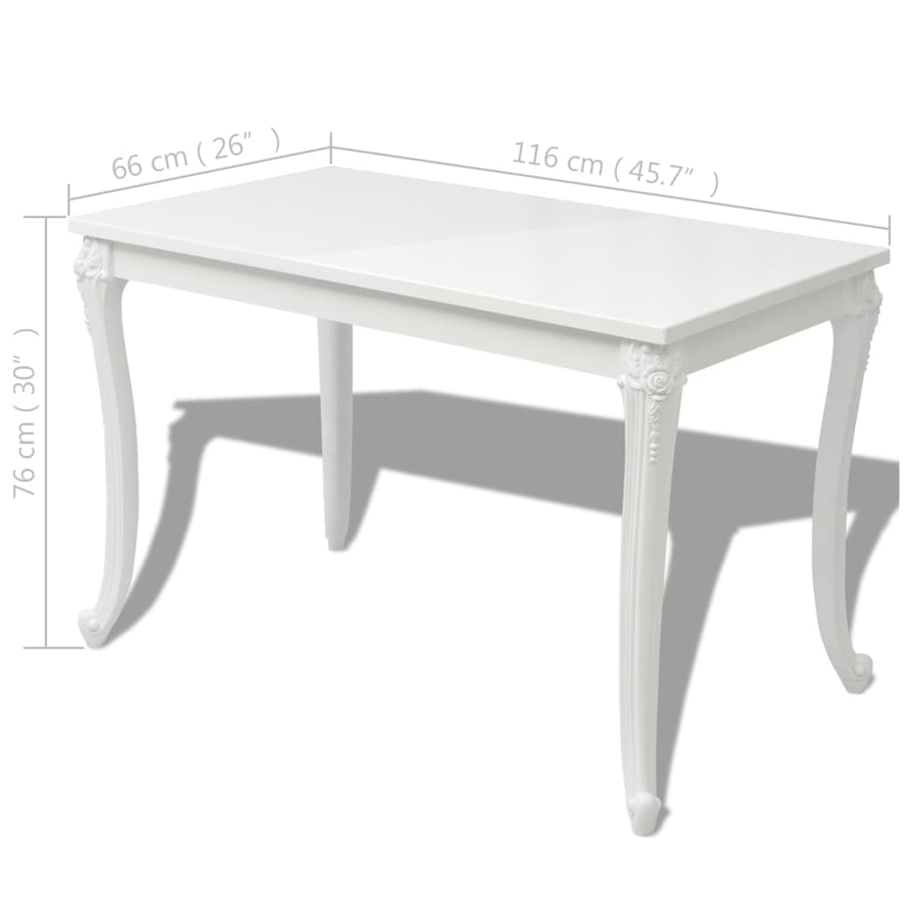 vidaXL Mesa de jantar 116x66x76 cm branco brilhante