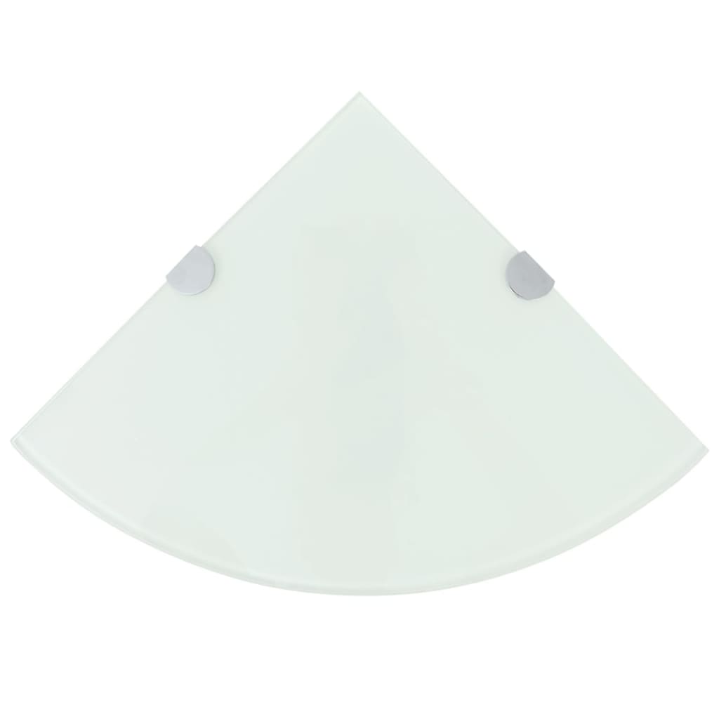 vidaXL Prateleira canto, suportes cromados, vidro branco 25x25cm