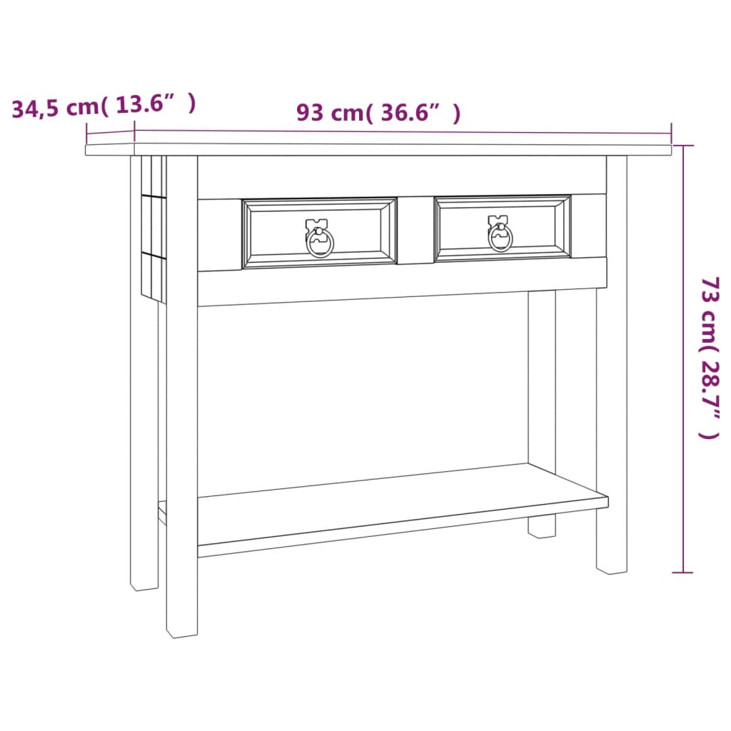 vidaXL Mesa consola Corona Range em pinho mexicano 93x34,5x73 cm