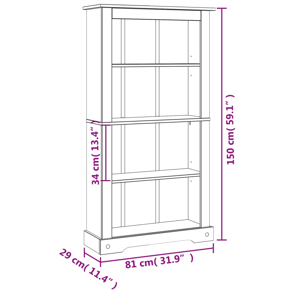 vidaXL Estante 4 prateleiras Corona Range pinho mexicano 81x29x150cm