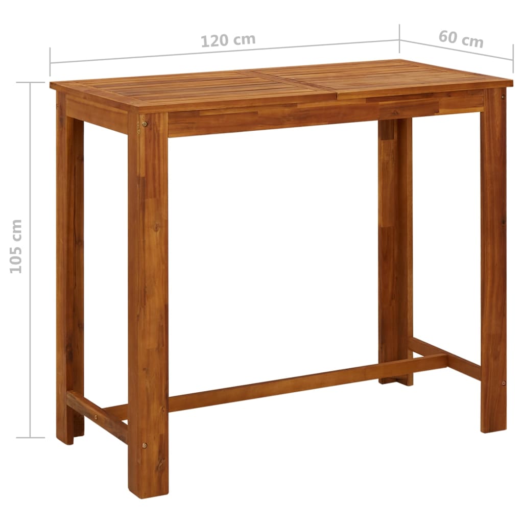 vidaXL Mesa de bar em madeira de acácia maciça 120x60x105 cm