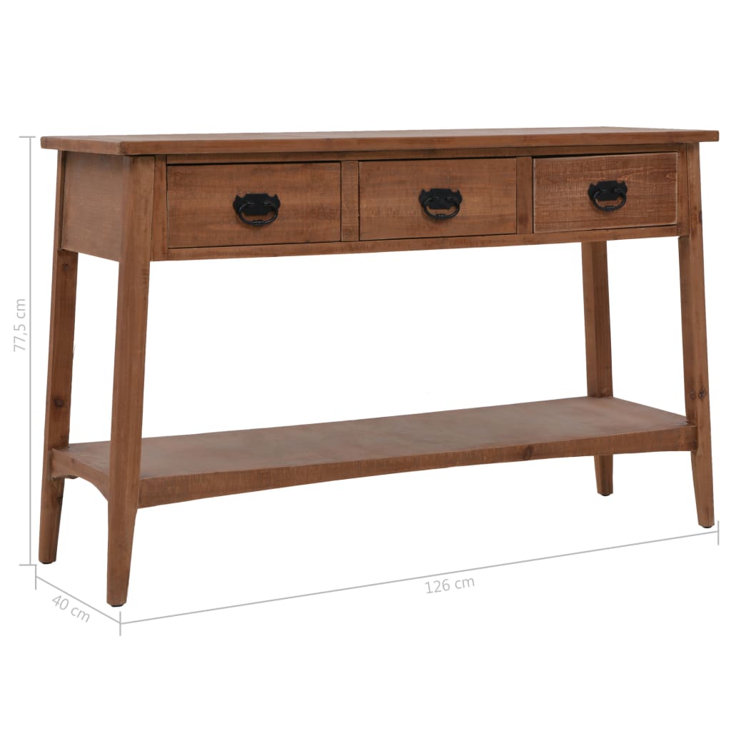 vidaXL Mesa consola madeira de abeto maciça 126x40x77,5 cm castanho