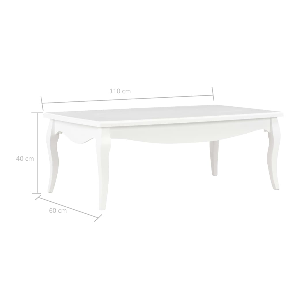 vidaXL Mesa de centro 110x60x40 cm madeira de pinho maciça branco