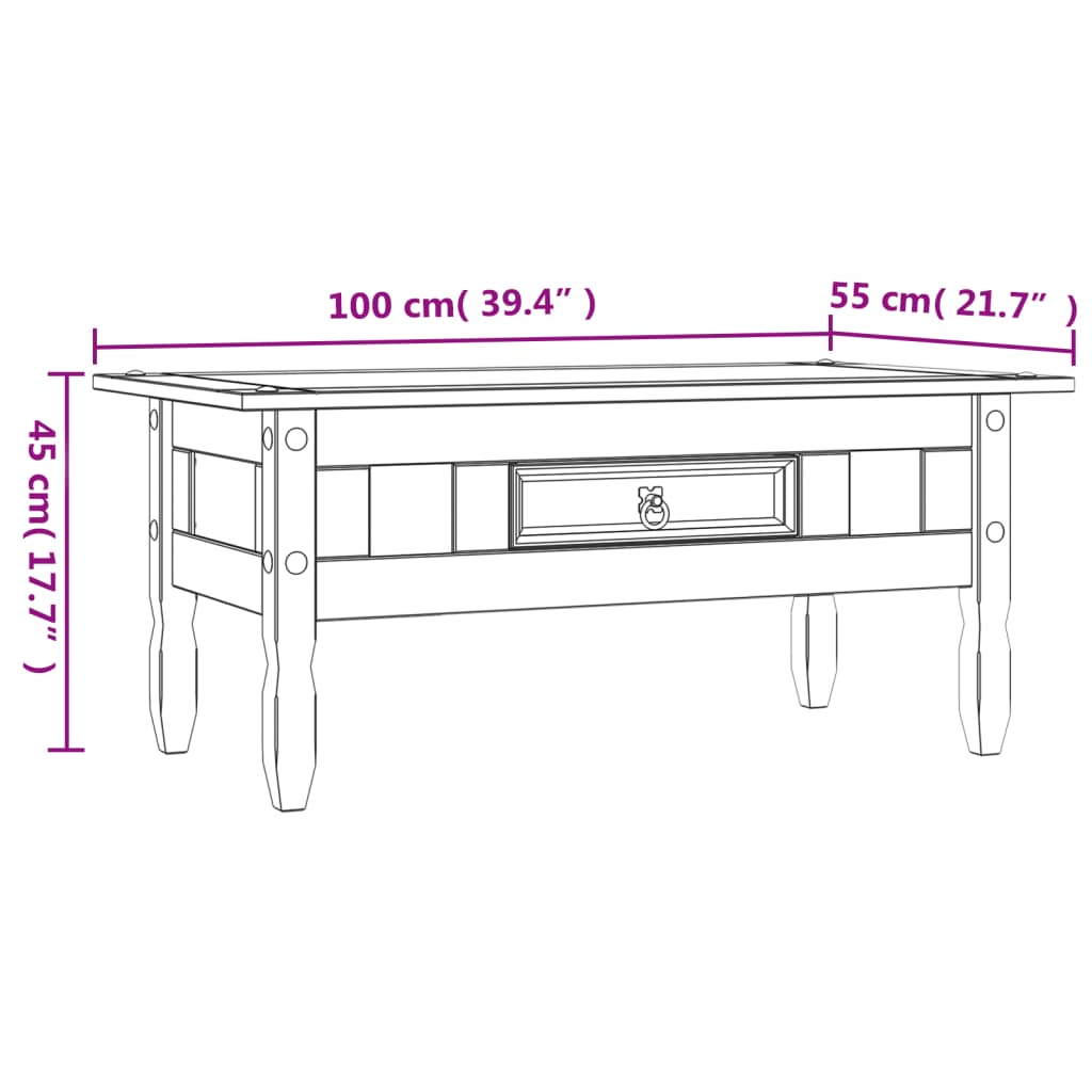 vidaXL Mesa de centro Corona pinho mexicano 100x55x45 cm cinzento