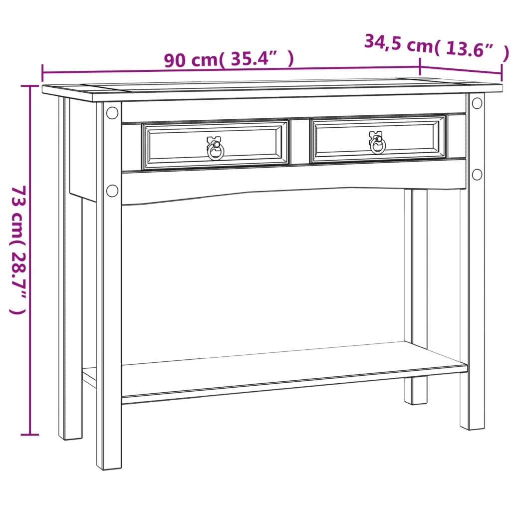 vidaXL Mesa consola Corona pinho mexicano 90x34,5x73 cm branco