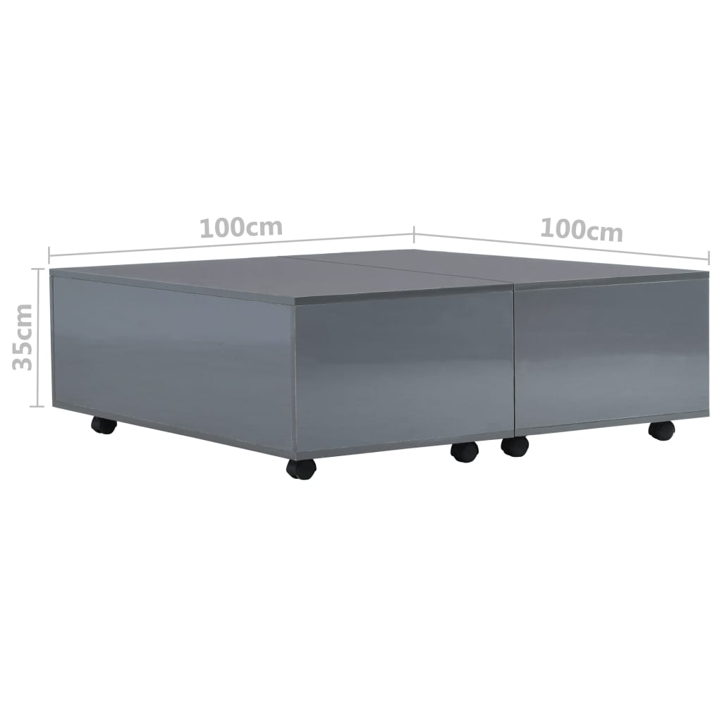 vidaXL Mesa de centro 100x100x35 cm cinzento brilhante