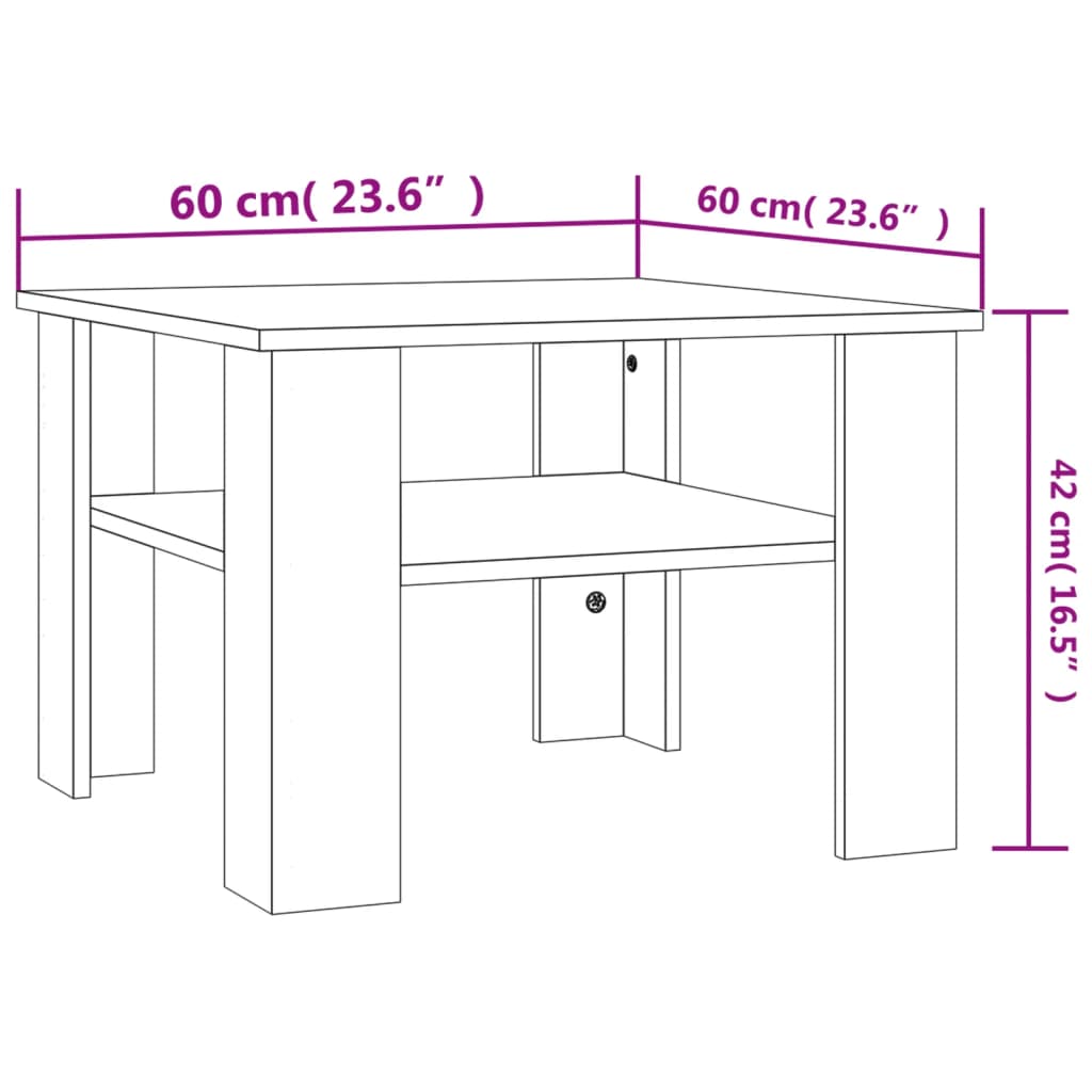 vidaXL Mesa de centro 60x60x42 cm contraplacado cor carvalho sonoma