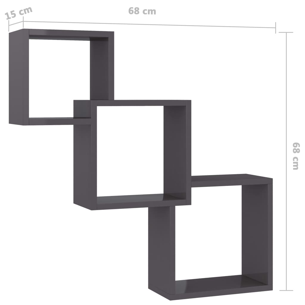 vidaXL Prateleiras parede cubos 68x15x68cm contrap. preto brilhante