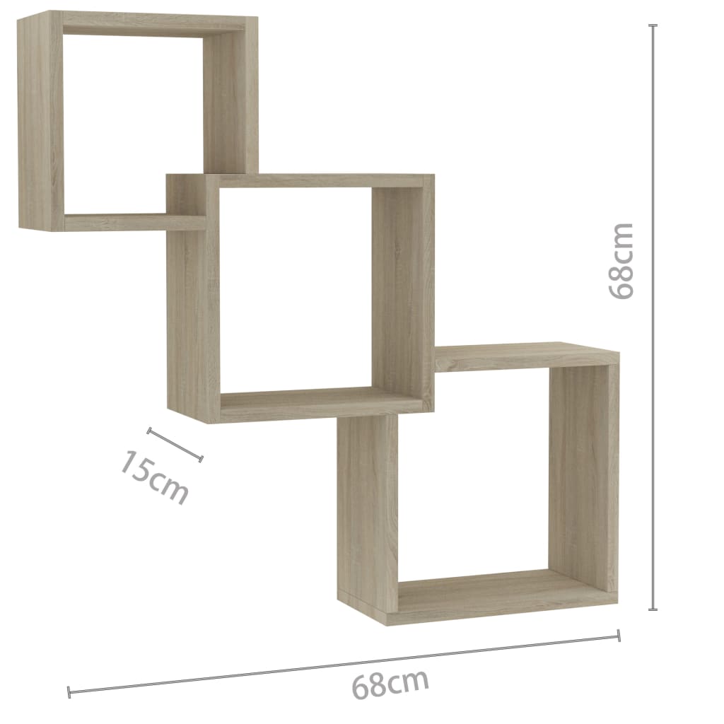 vidaXL Prateleiras de parede cubos 68x15x68cm contraplacado carvalho