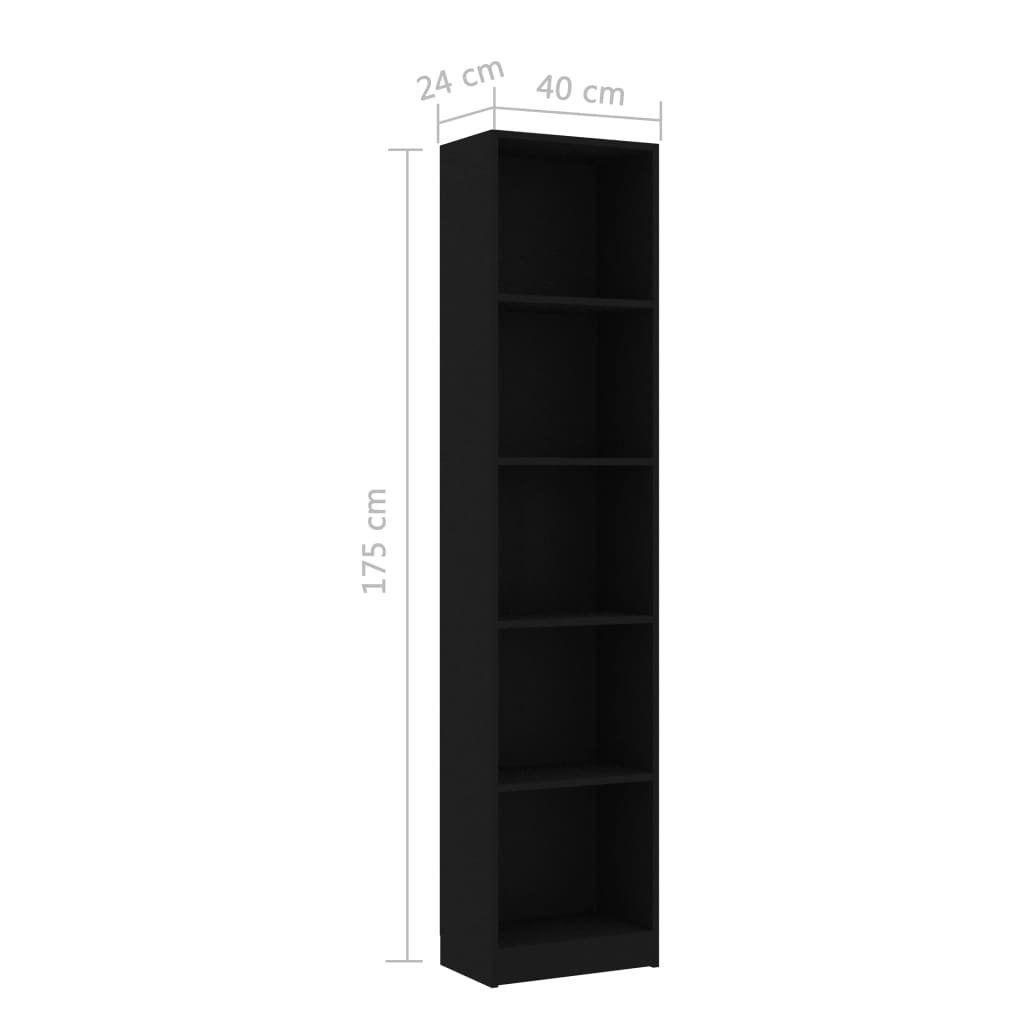 vidaXL Estante com 5 prateleiras 40x24x175 cm contraplacado preto