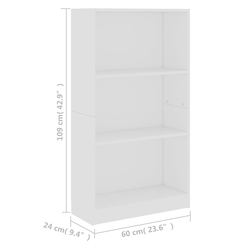 vidaXL Estante c/ 3 prateleiras 60x24x109 cm madeira processada branco