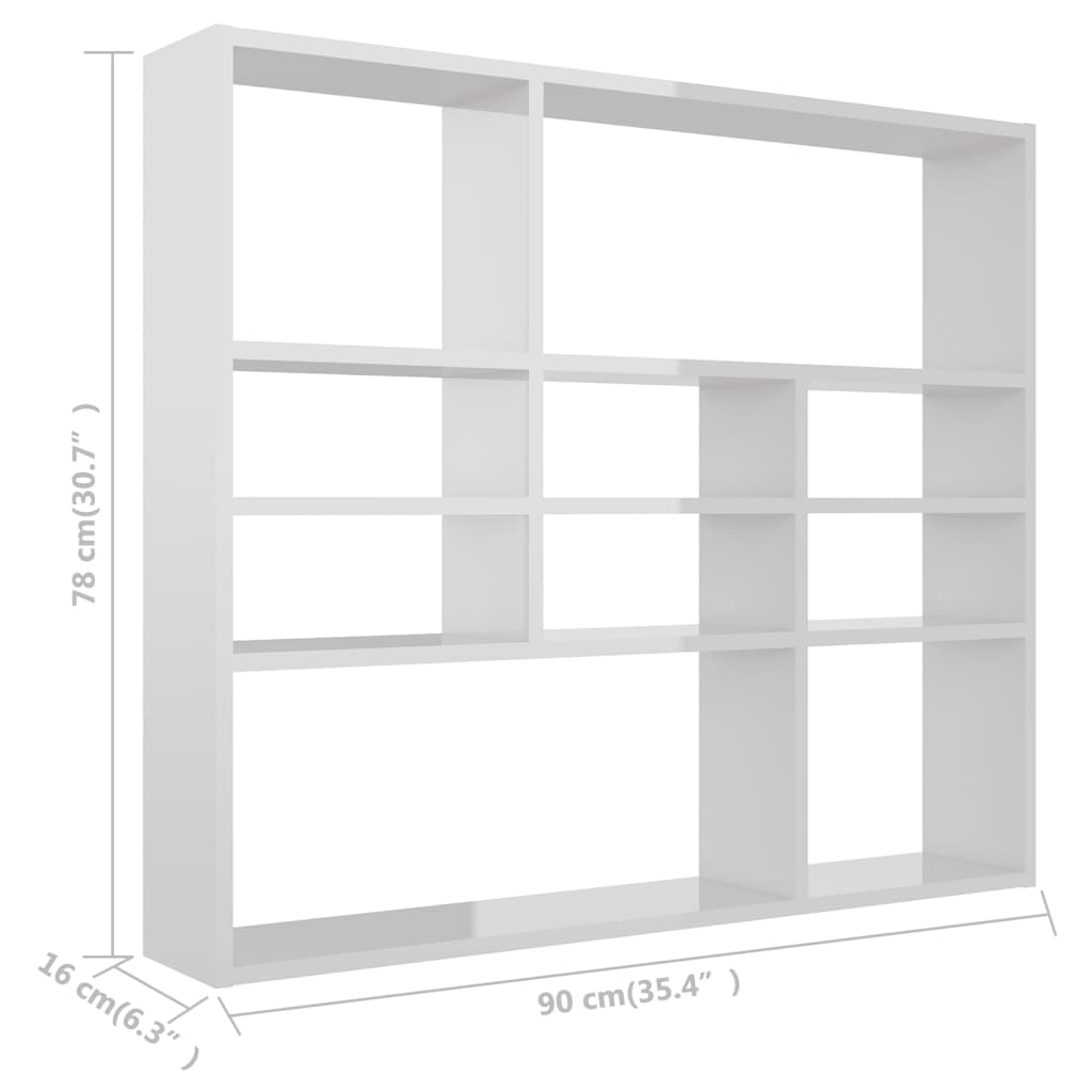 vidaXL Estante de parede 90x16x78 cm contraplacado branco brilhante