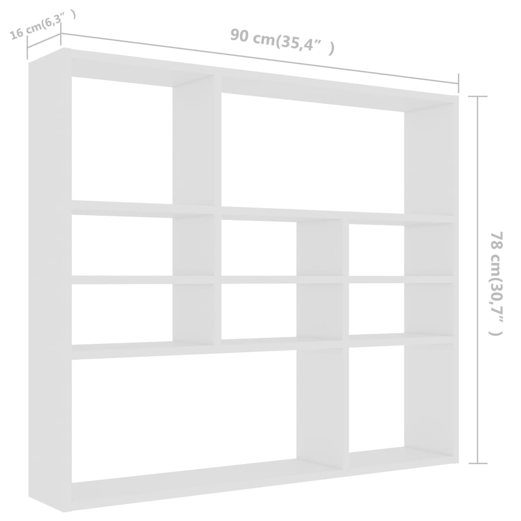 vidaXL Estante de parede 90x16x78 cm contraplacado branco