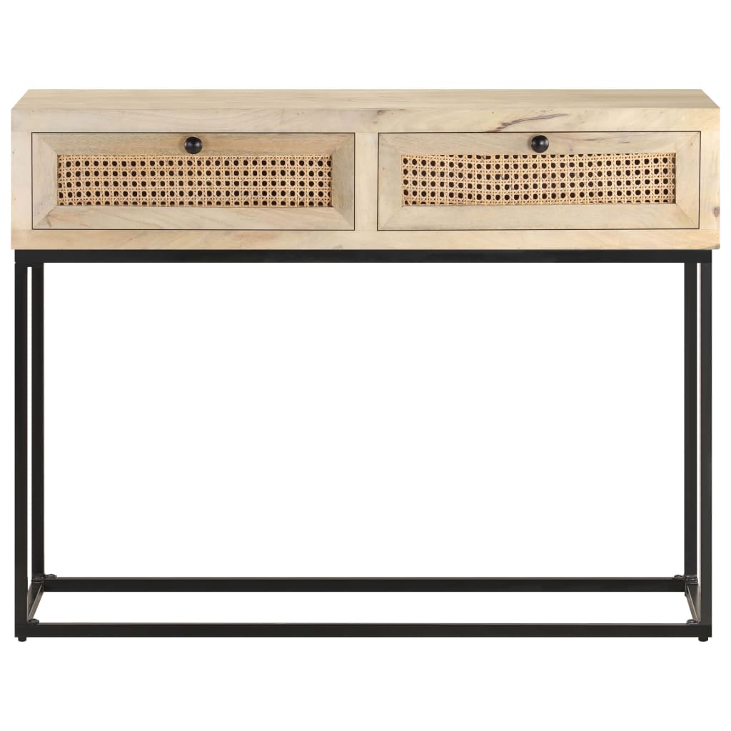 vidaXL Mesa consola 100x35x76 cm mangueira maciça e palha natural