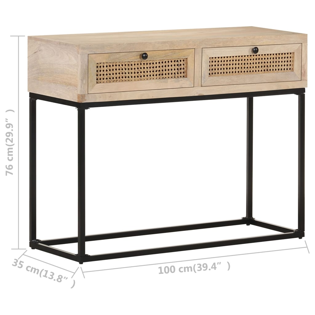 vidaXL Mesa consola 100x35x76 cm mangueira maciça e palha natural