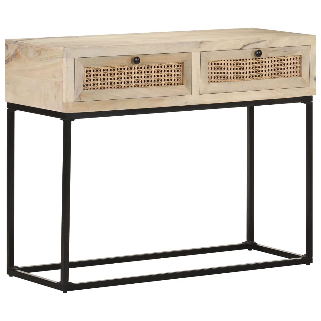 vidaXL Mesa consola 100x35x76 cm mangueira maciça e palha natural