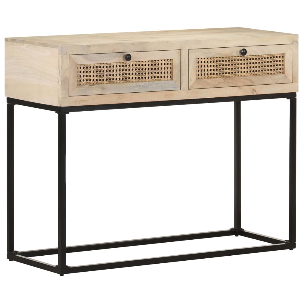 vidaXL Mesa consola 100x35x76 cm mangueira maciça e palha natural