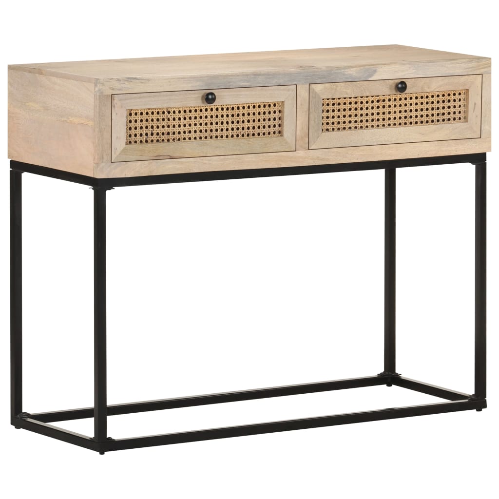 vidaXL Mesa consola 100x35x76 cm mangueira maciça e palha natural