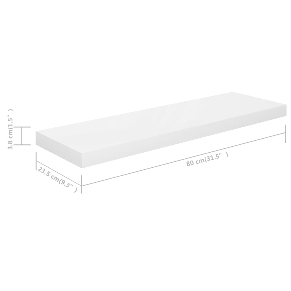 vidaXL Prateleira de parede suspensa 80x23,5x3,8 cm MDF branco