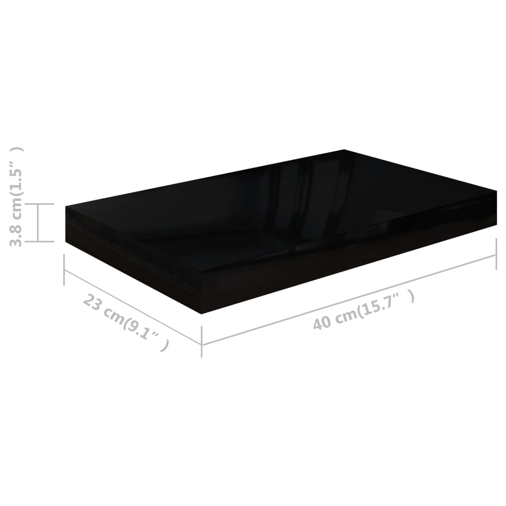 vidaXL Prateleiras de parede suspensas 2 pcs 40x23x3,8cm MDF preto