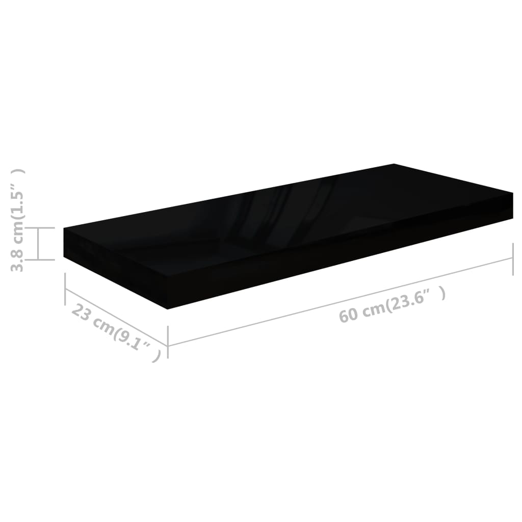 vidaXL Prateleiras de parede suspensas 2 pcs 60x23,5x3,8 cm MDF preto