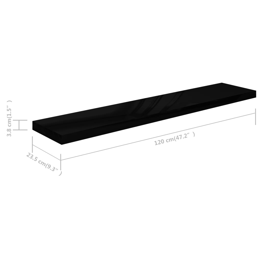 vidaXL Prateleiras de parede suspensas 2 pcs 120x23,5x3,8cm MDF preto