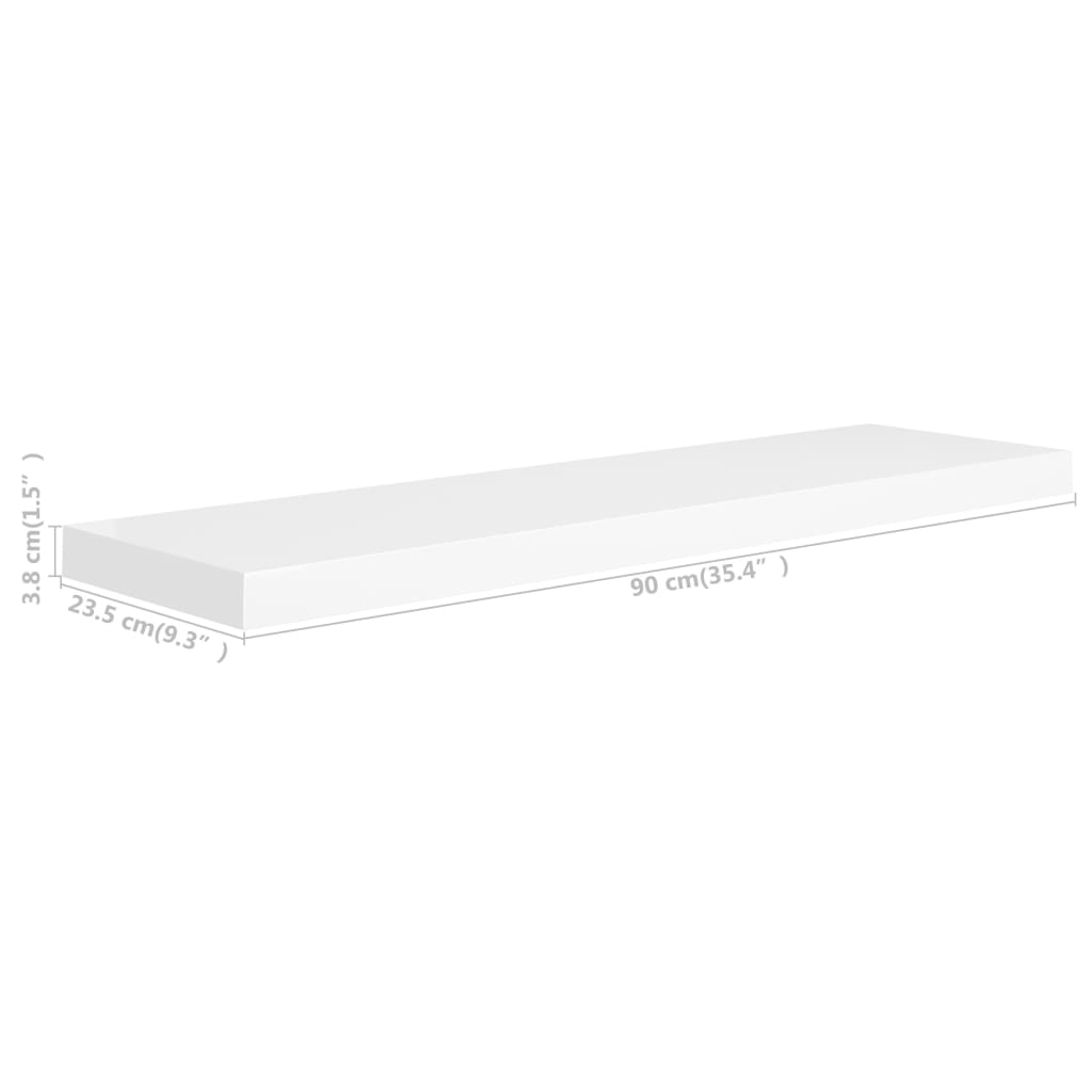 vidaXL Prateleira de parede suspensa 90x23,5x3,8 cm MDF branco