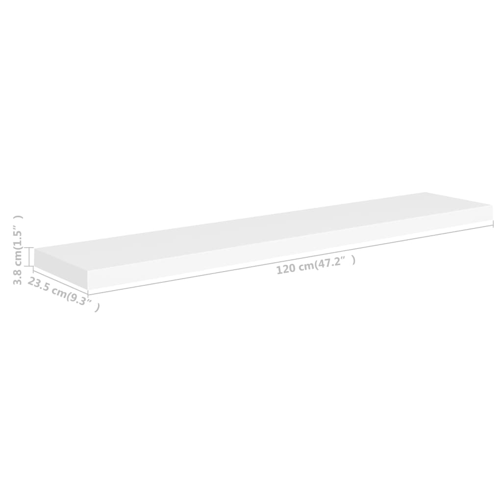 vidaXL Prateleira de parede suspensa 120x23,5x3,8 cm MDF branco