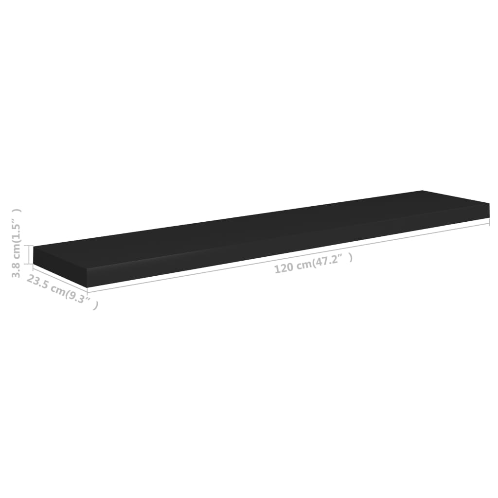 vidaXL Prateleira de parede suspensa 120x23,5x3,8 cm MDF preto