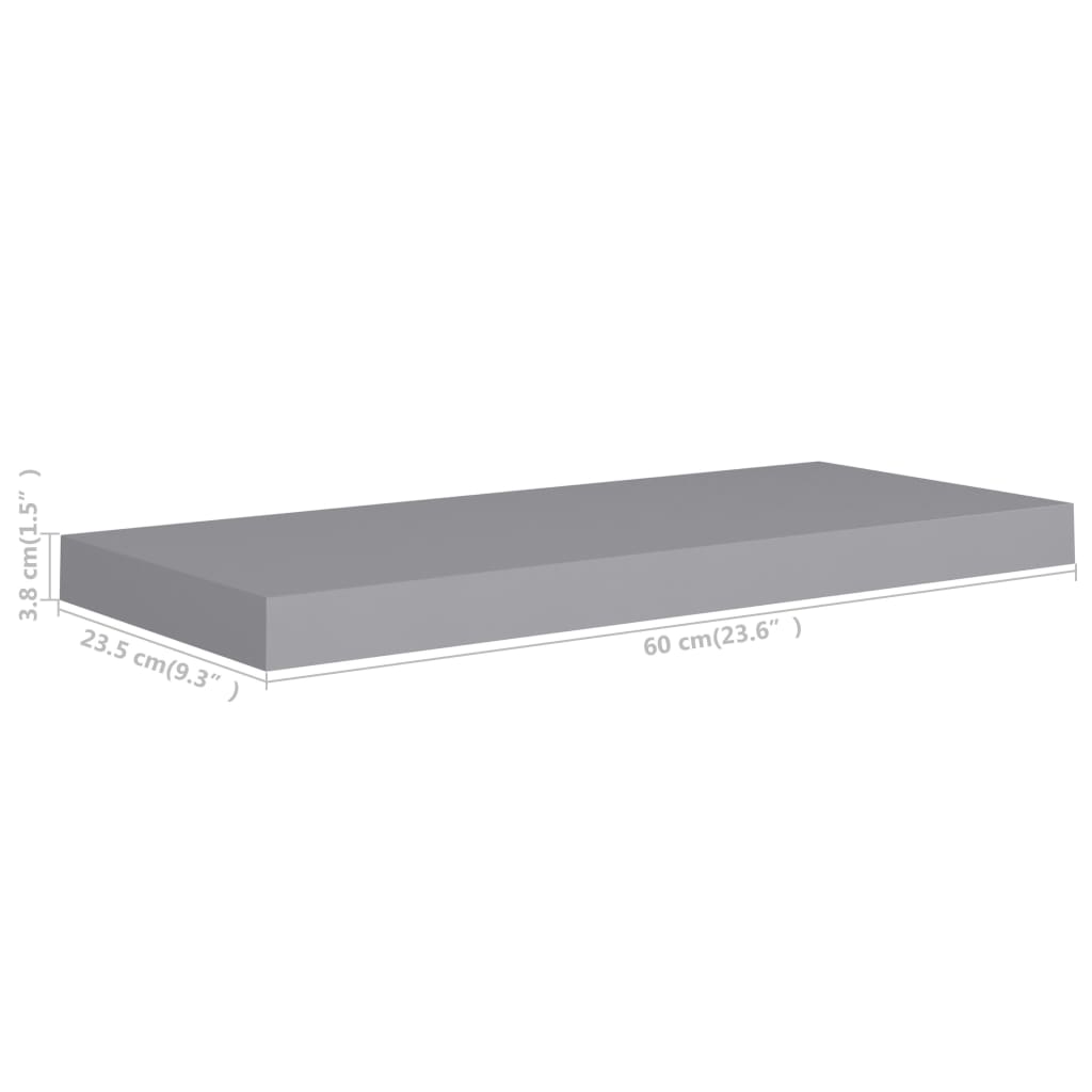 vidaXL Prateleiras de parede suspensas 4 pcs 60x23,5x3,8cm MDF cinza