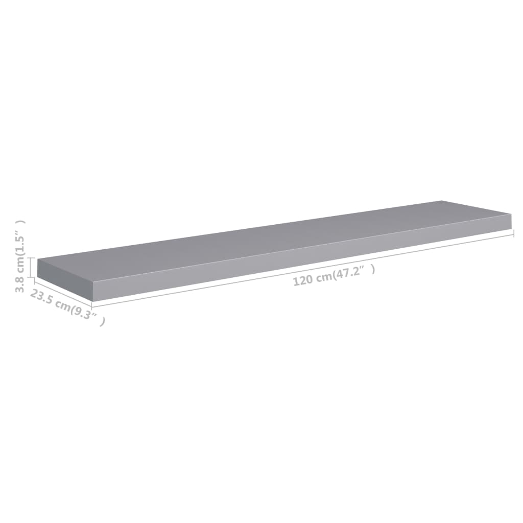 vidaXL Prateleira de parede suspensa 120x23,5x3,8 cm MDF cinzento