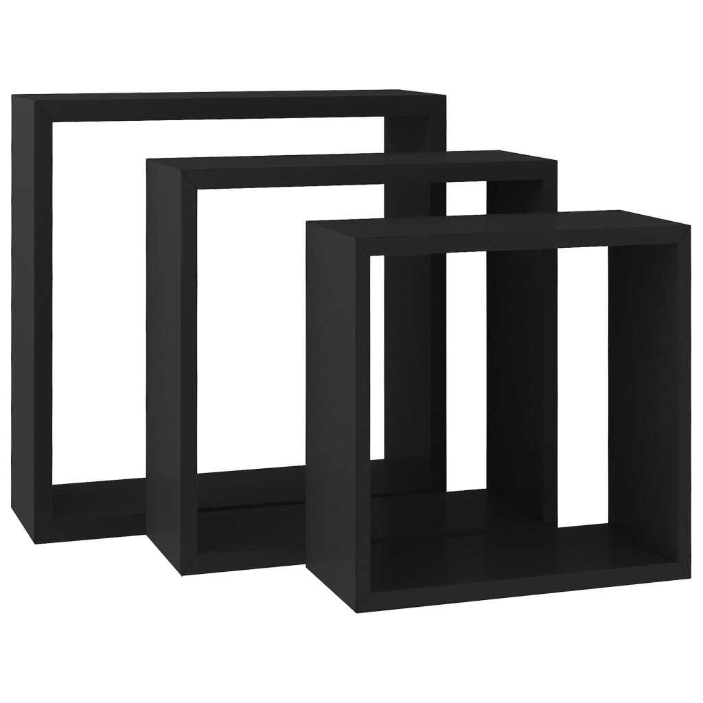 vidaXL Prateleiras de parede em forma de cubo 3 pcs MDF preto