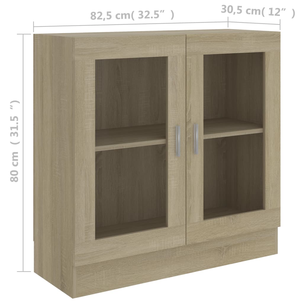 vidaXL Armário vitrine 82,5x30,5x80cm contraplacado carvalho sonoma