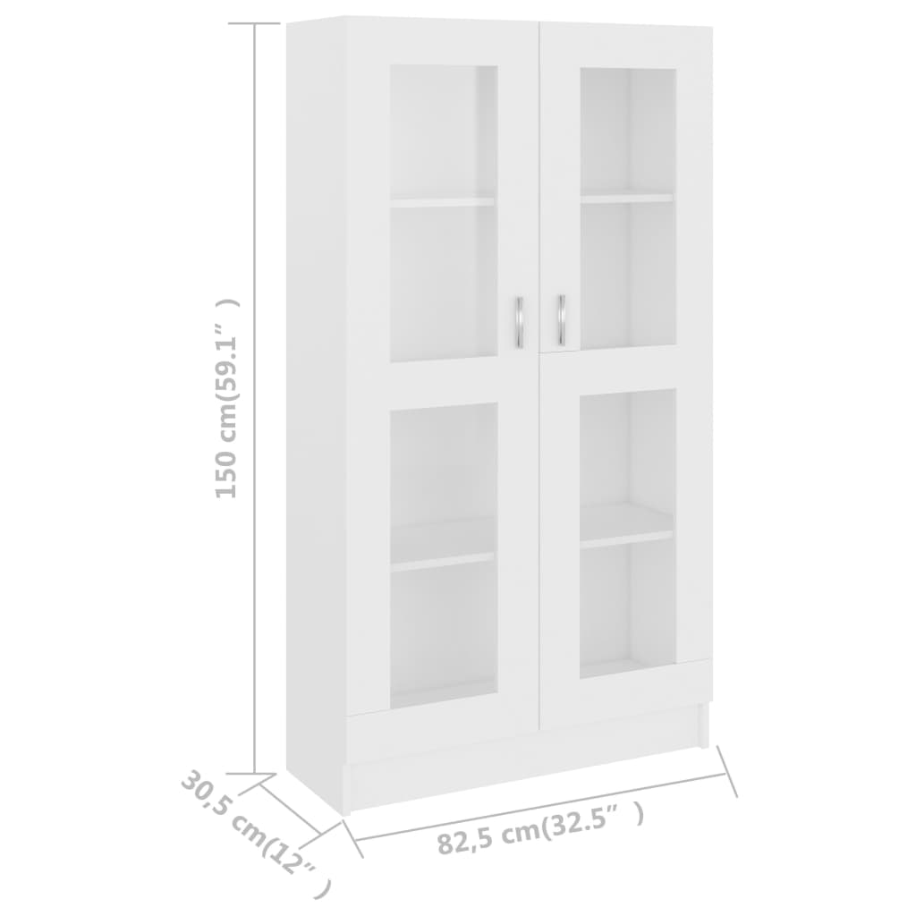 vidaXL Armário vitrine 82,5x30,5x150 cm contraplacado branco