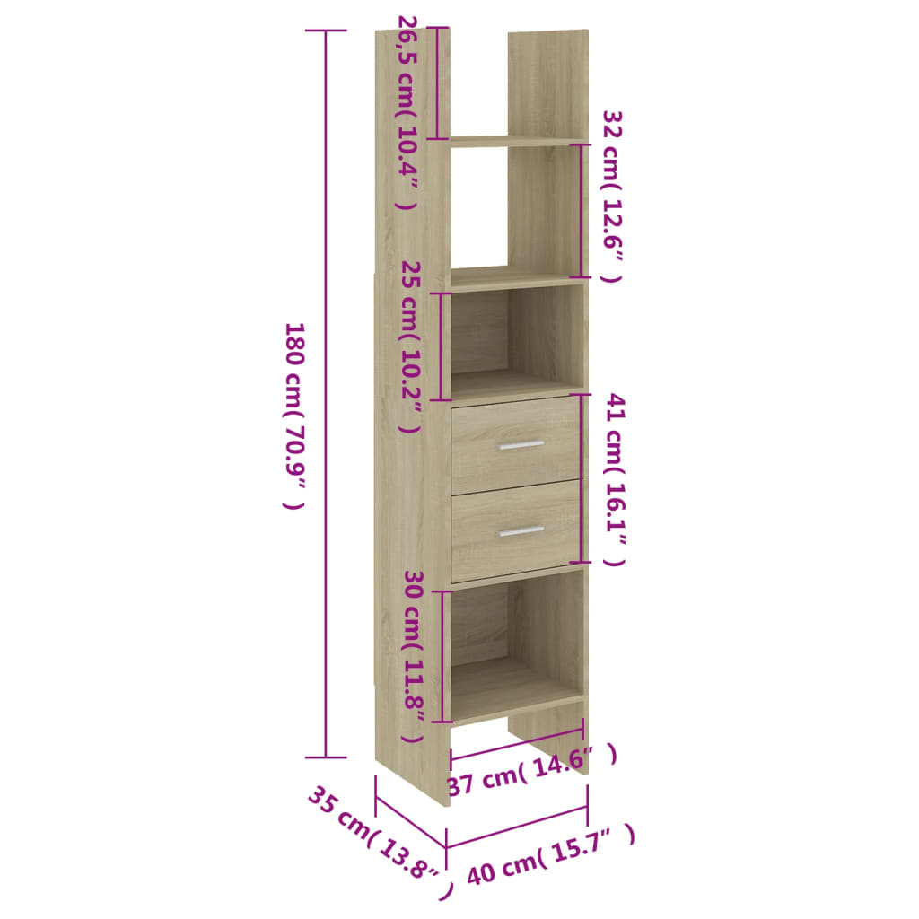 vidaXL Estante 40x35x180 cm contraplacado cor carvalho sonoma