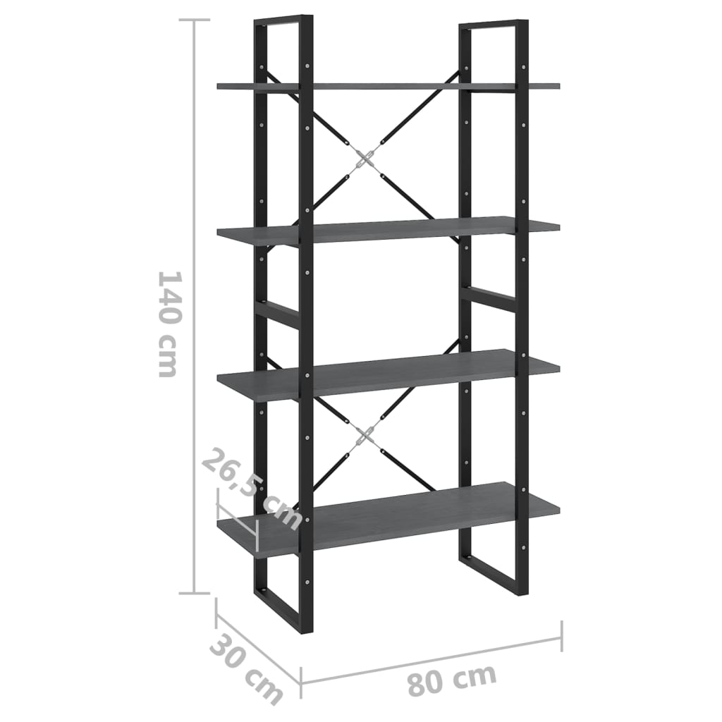 vidaXL Estante com 4 prateleiras 80x30x140 cm pinho maciço cinzento