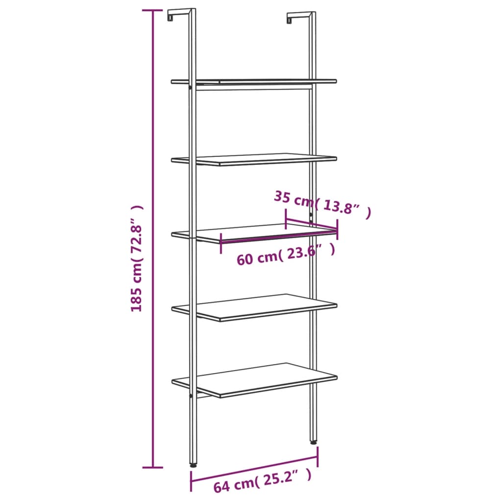 vidaXL Unidade 5 prateleiras 64x35x185 cm castanho-escuro e preto